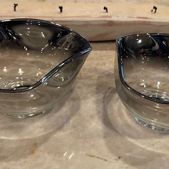 Vintage 50's60’s Dorothy Thorpe pinched Glass bowls x 2 retro silver - Picture 2 of 12
